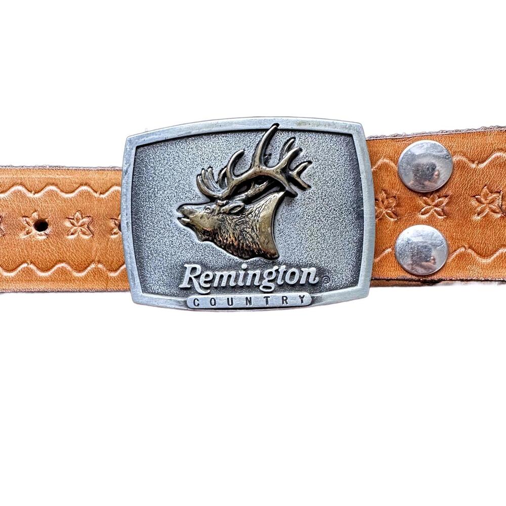 Vintage Remington Country 'Bugling Elk' Leather Belt with Buckle 1986 - 44''